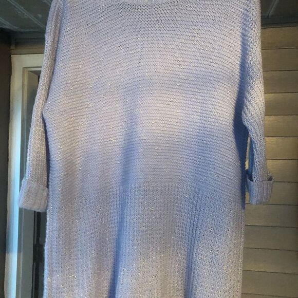 Chicos 3/4 sleeve light blue lightweight sweater with sparkles. - Picture 4 of 6